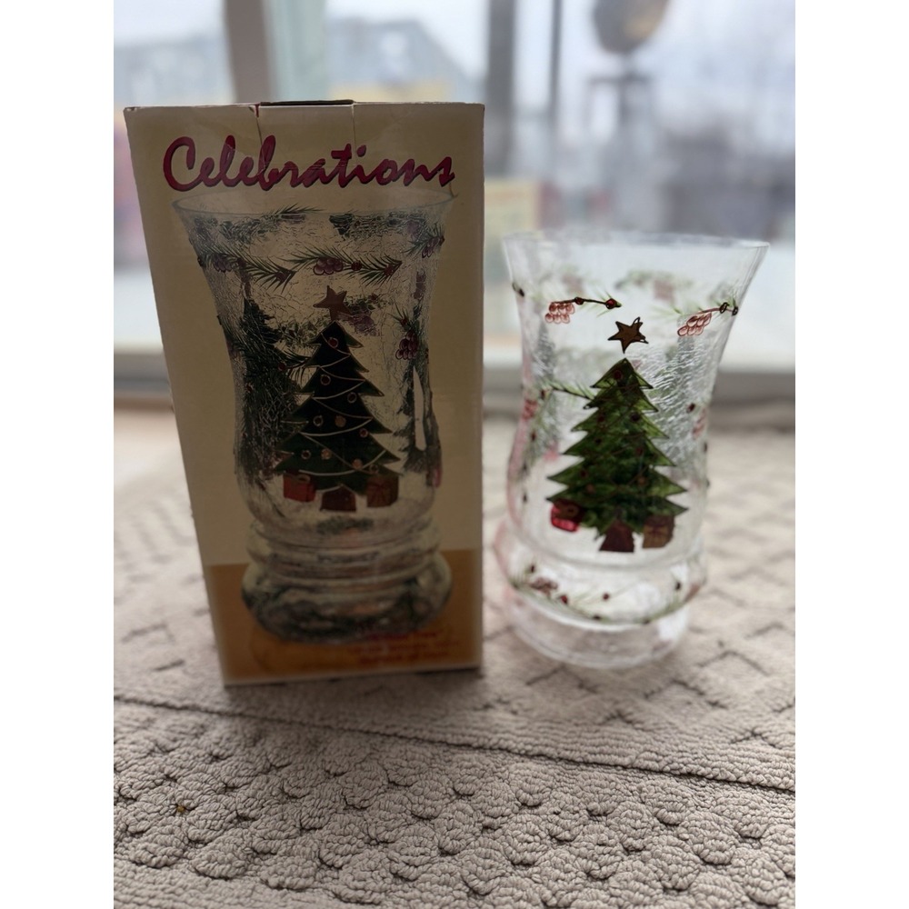 CHRISTMAS TREE HOLIDAY‎ SPIRIT HURRICANE CANDLE HOLDER IN BOX